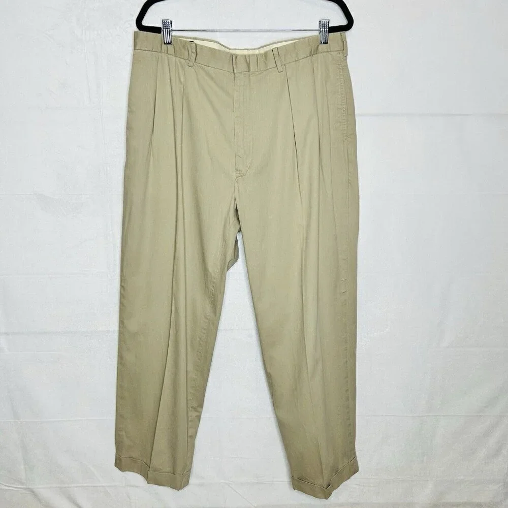 Polo Ralph Lauren Thin Corduroy Pleated Pants Men's Size 38x30 Tan Cuffed